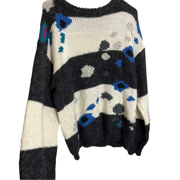 Vintage 90s big striped abstract polka dot wool blend oversized sweater medium - Picture 1 of 2